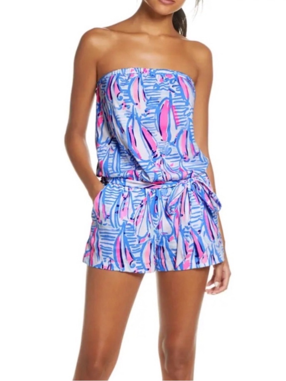 Lilly Pulitzer Ritz Romper Blue Haven Pop Up Red Right Return